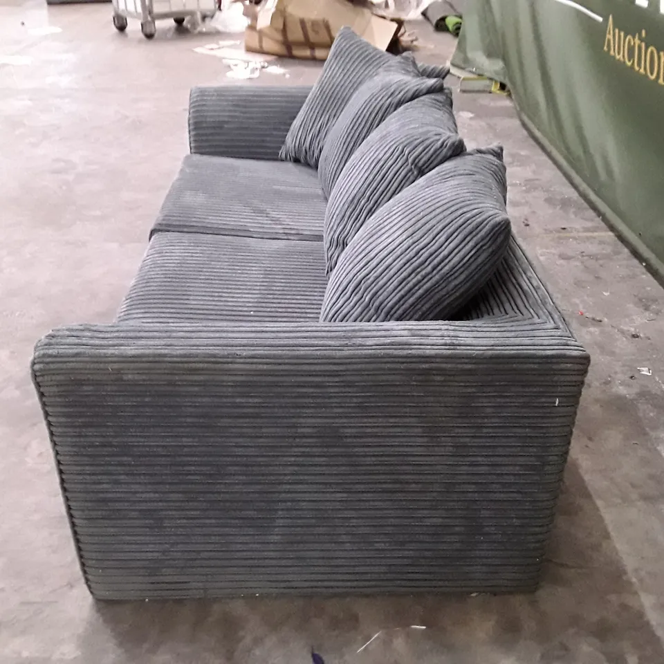 DESIGNER 3 SEATER SOFA - DARK GREY CORDUROY FABRIC