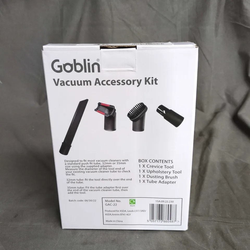 GOBLIN VACUUM ACCESSORY KIT – UNIVERSAL 32/35MM ATTACHMENTS (CREVICE, UPHOLSTERY, DUSTING BRUSH, TUBE ADAPTER)