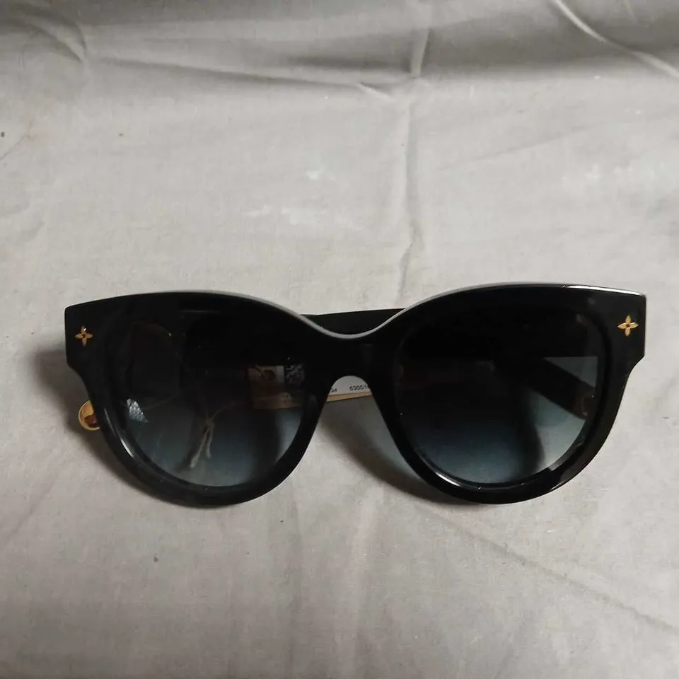 LOUIS VUITTON SUNGLASSES – BLACK ACETATE WITH GOLD LV LOGO ACCENTS