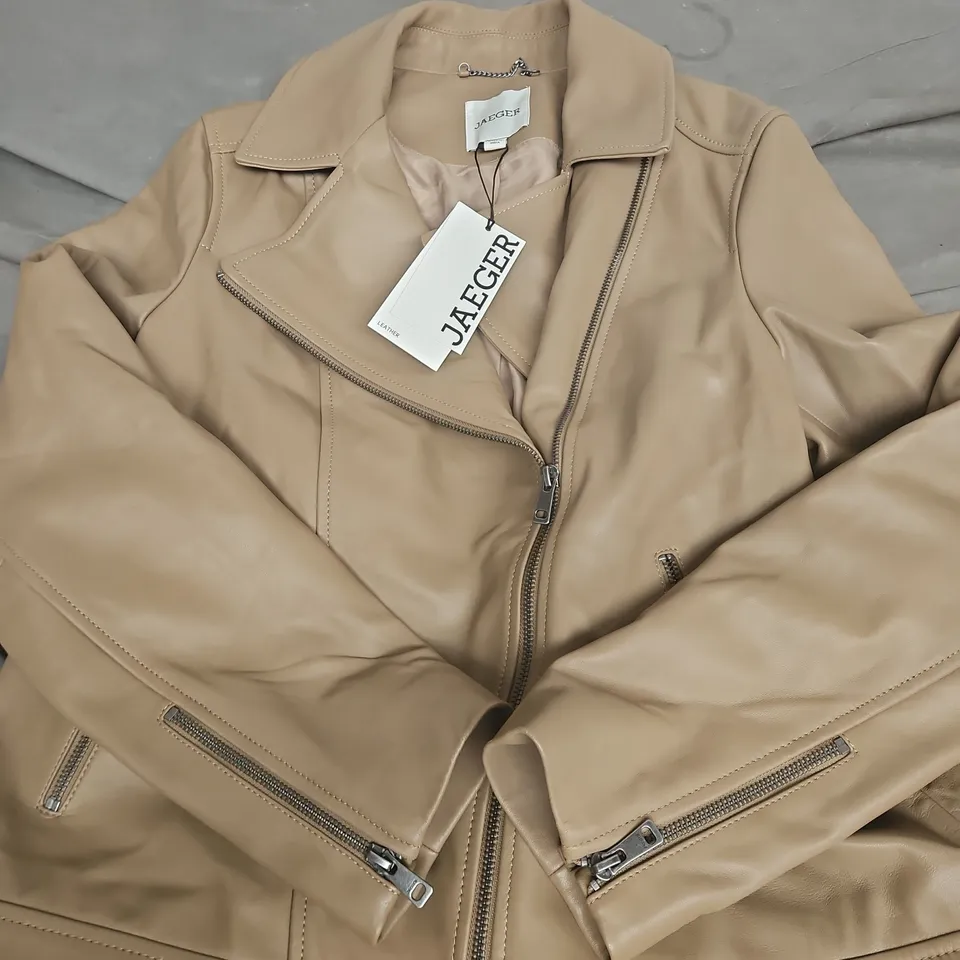 JAEGER LEATHER JACKET – TAN, UK 10 