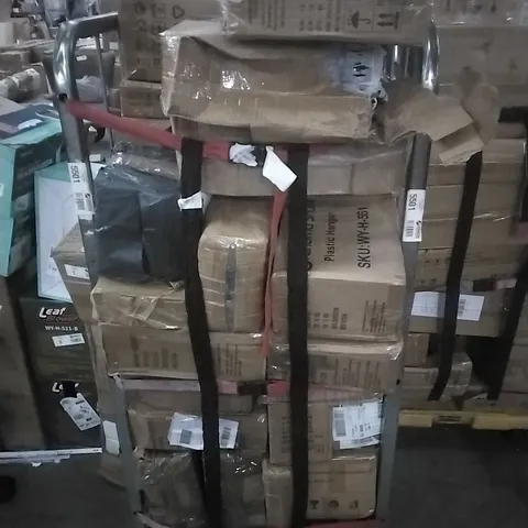 CAGE OF ASSORTED HOUSEHOLD GOODS AND PRODUCTS, TO INCLUDE WOODEN/PLASTIC HANGERS, UKULELES, GRANITE MORTAR AND PESTLE ETC. - CAGE NOT INCLUDED 