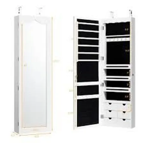 BOXED COSTWAY WALL MOUNTED JEWELLERY ARMOIRE WITH LED LIGHT - WHITE