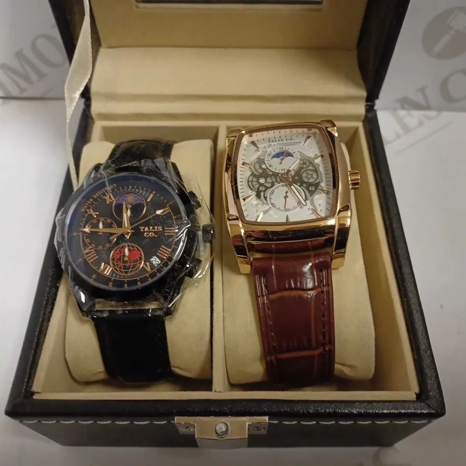 MENS TALIS CO WATCH DUEL GIFT BOX 2X WATCHES INCLUDED – BRAND NEW - LEATHER STRAP