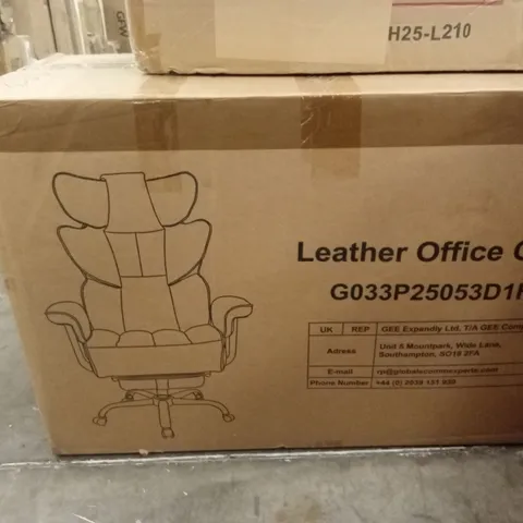 BOXED LEATHER OFFICE CHAIR - BROWN (1 BOX)
