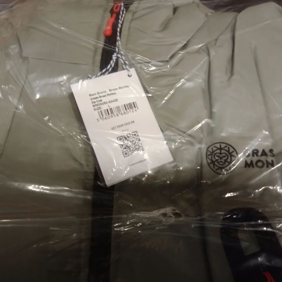 BRAND NEW BAGGED BRASS MONKEY UNISEX DIP COAT - SAGE - BM00050 // SIZE: L