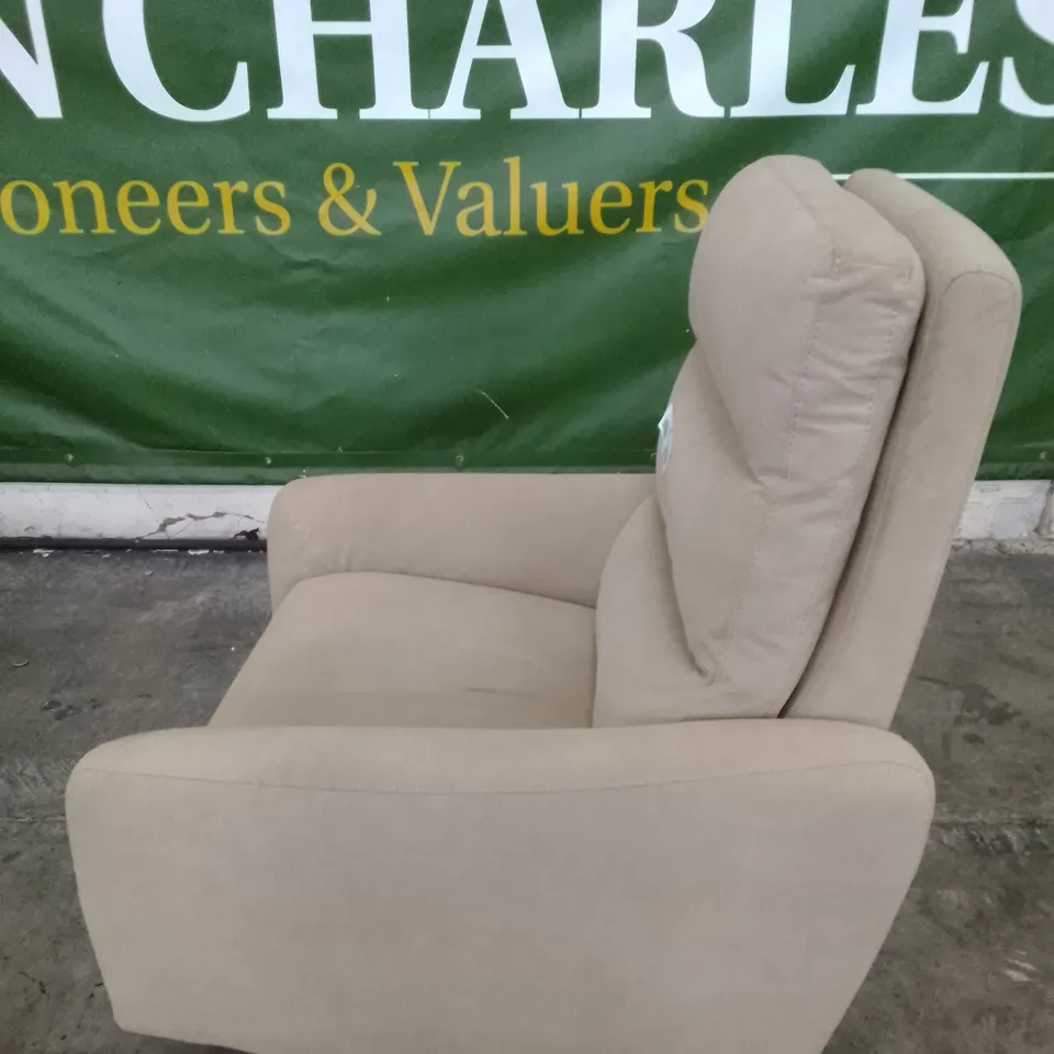QUALITY ITALIAN DESIGNER MALTA RECLINER SWIVEL ARMCHAIR - BEIGE FABRIC
