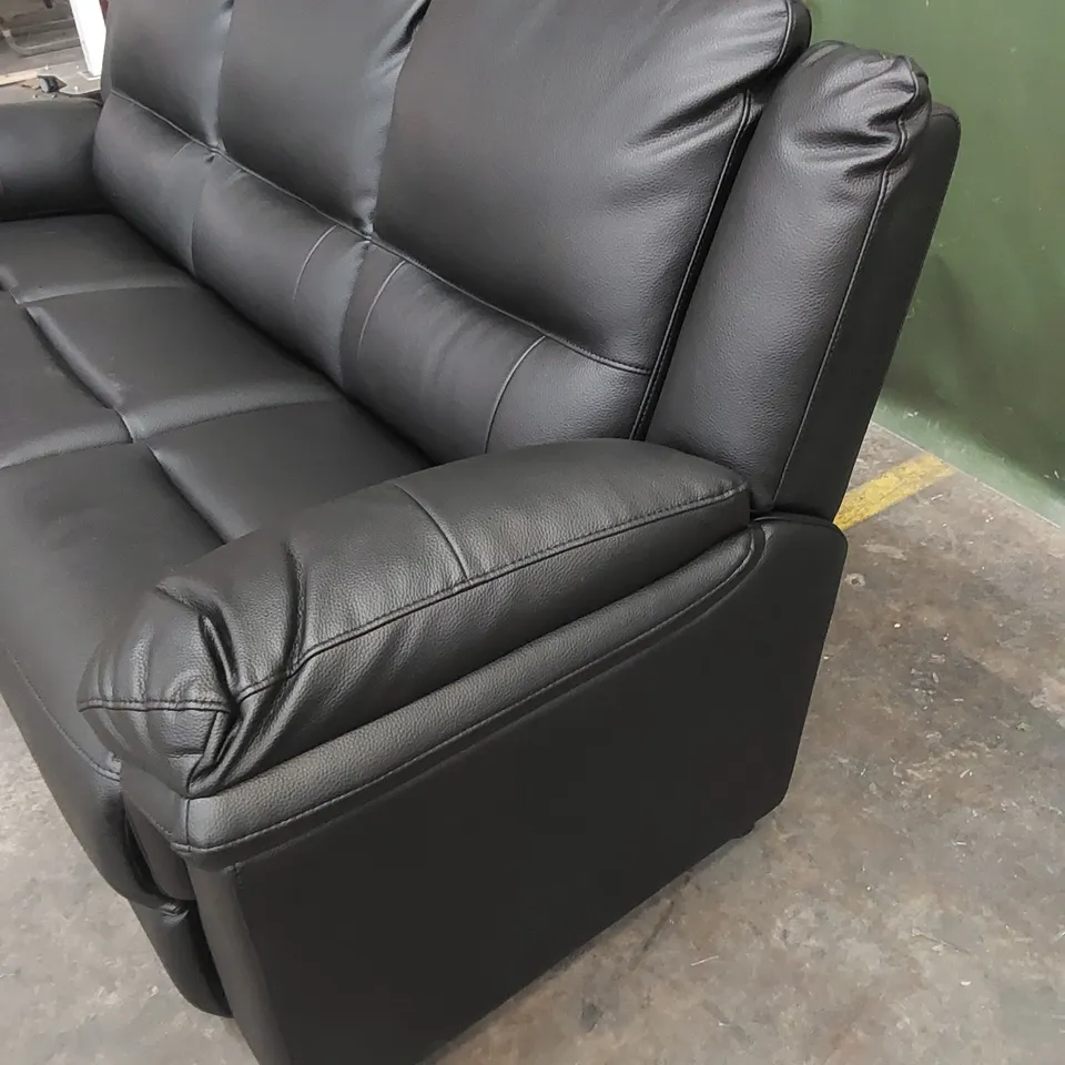 DESIGNER ALBION STATIC 3 SEATER LEATHER UPHOLSTERED SOFA - BLACK