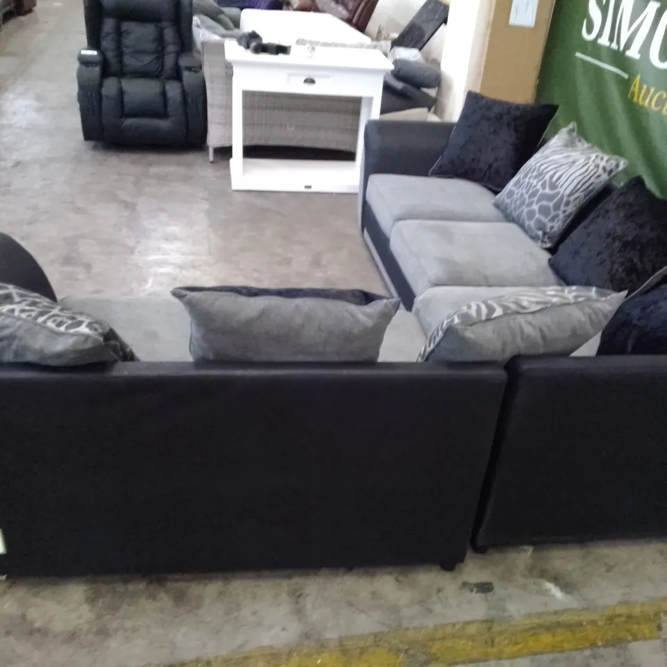 QUALITY DESIGNER 3PCS CORNER SOFA - GREY/BLACK FABRIC 