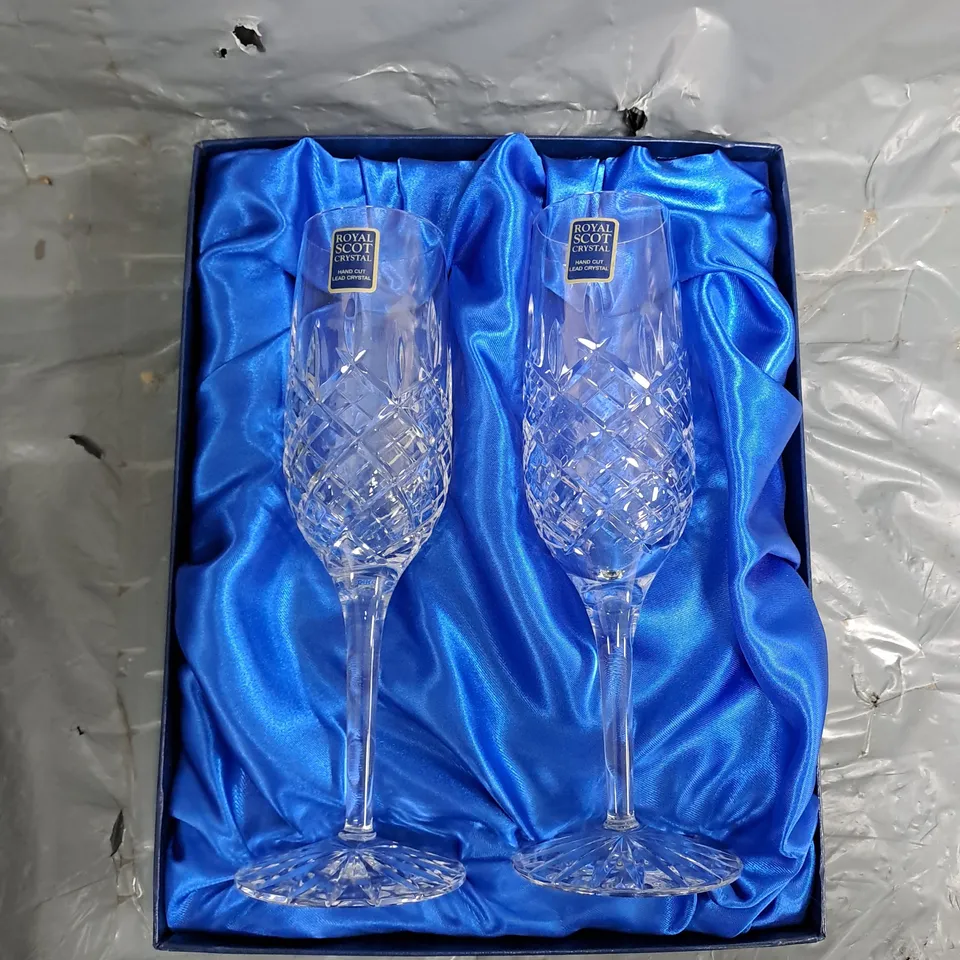 BOXED ROYAL SCOT HAND CUT LEAD CRYSTAL GLASSES 