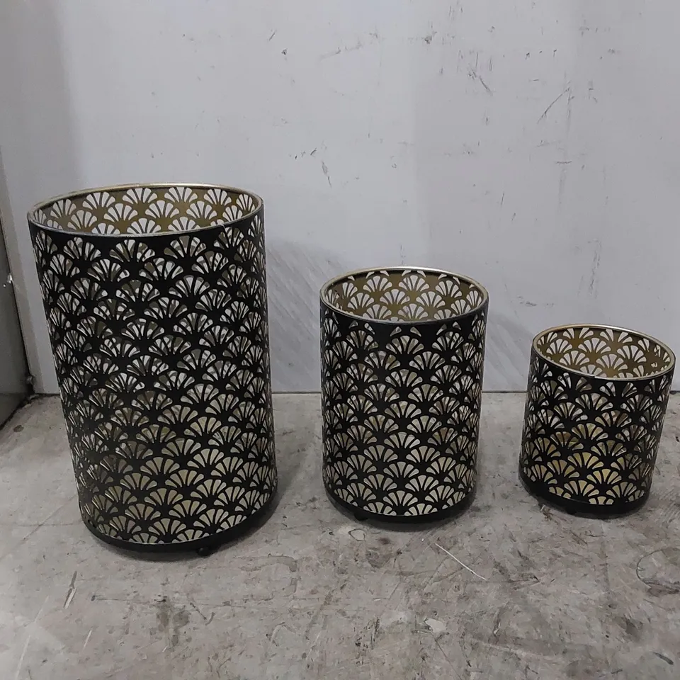 BOXED BRONZE HURRICANE PILLAR CANDLE HOLDERS - SET OF 3 
