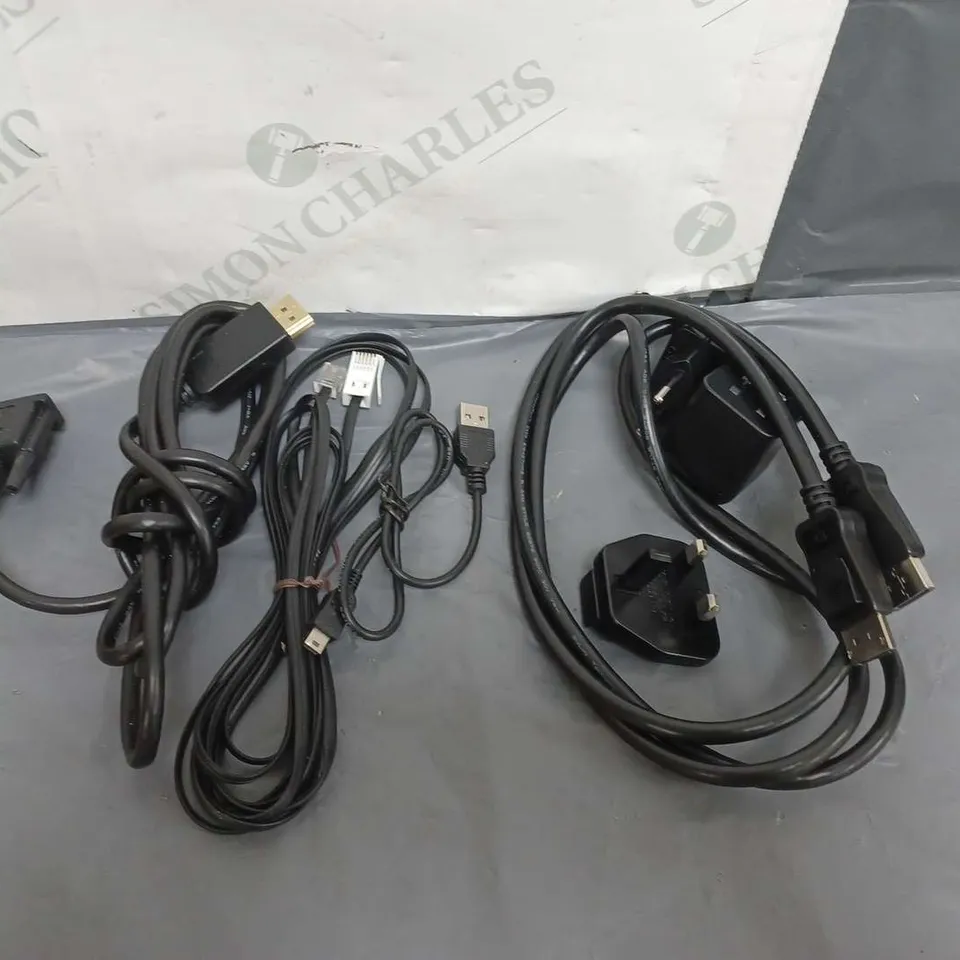 BOXED LARGE QUANTITY OF POWER CABLES FOR TELEPHONE SOCKETS, TVS ETC
