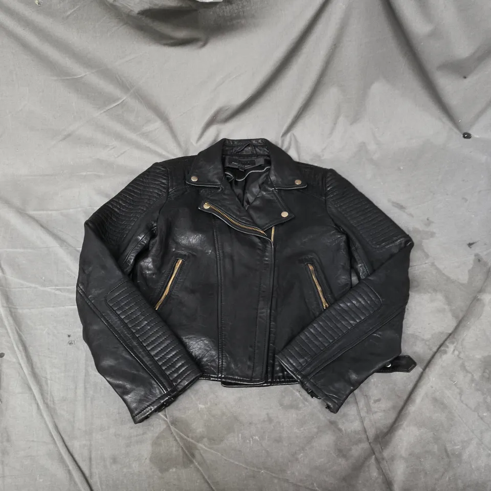 SUPERDRY PREMIUM LEATHER JACKET – BLACK, MEN'S BIKER STYLE, SIZE S