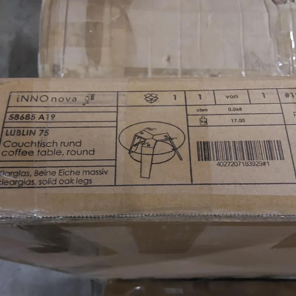 BOXED LUBLIN 75 ROUND COFFEE TABLE - SOLID OAK LEGS (1 BOX)
