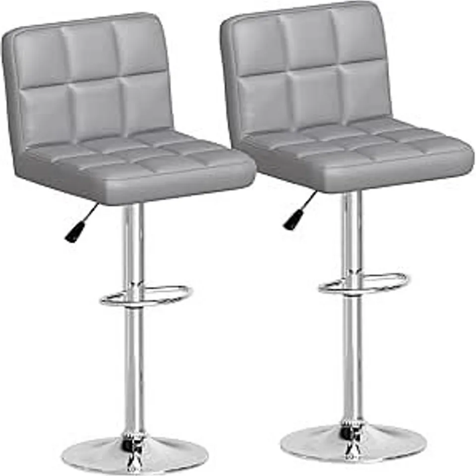 BOXED HADWIN BAR STOOLS SET OF 2, FAUX LEATHER BREAKFAST BARS STOOLS, SWIVEL HEIGHT ADJUSTABLE - GREY