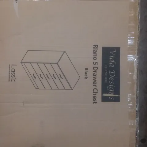BOXED VIDA DESIGNS RIANO MISTAYA 5 DRAWER CHEST 75CM BLACK