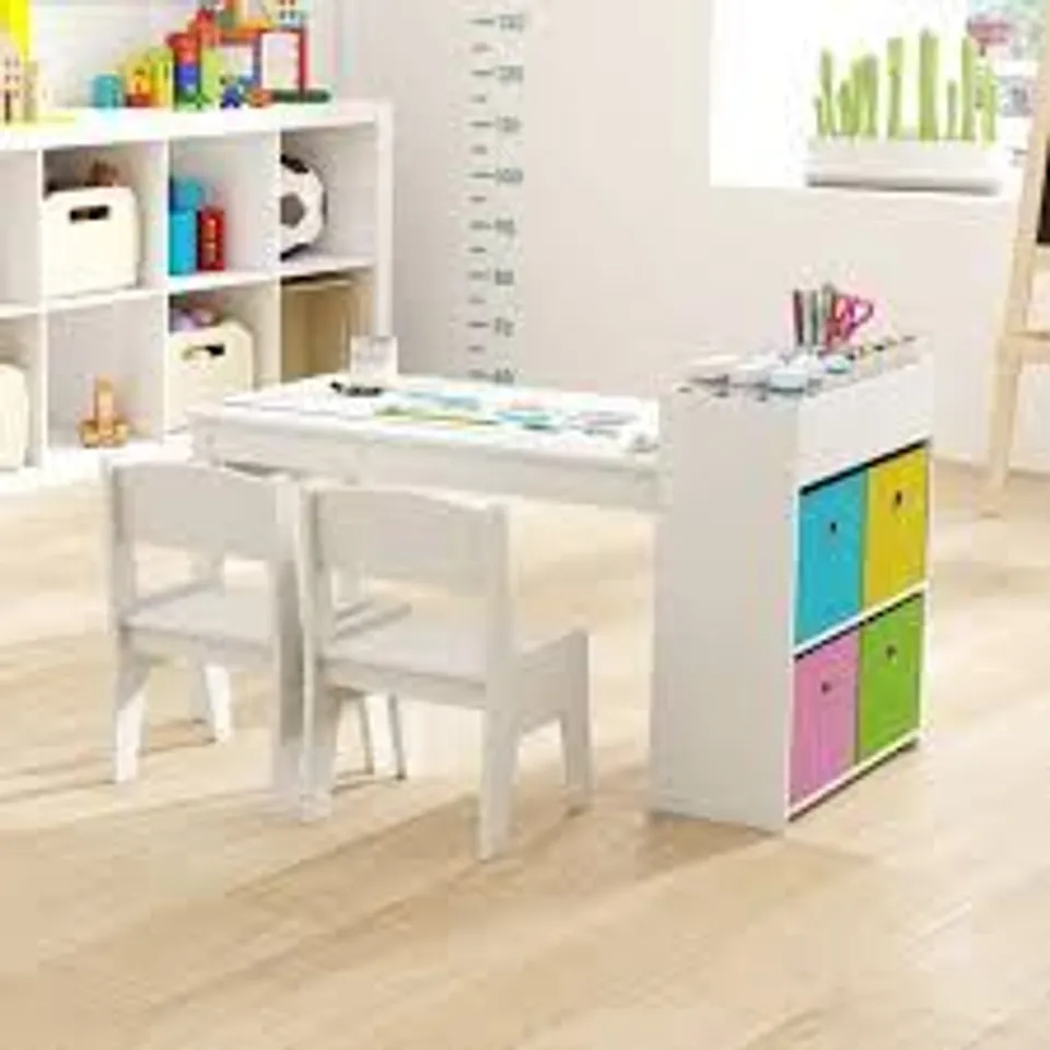 BOXED COSTWAY CHILDREN'S PAINTING TABLE AND CHAIRS SET 58 X 50.5 X 100 CM - WHITE 