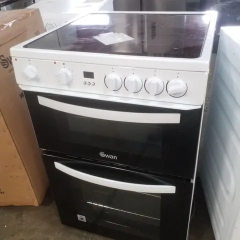 SWAN SX16720W 60CM ELECTRIC TWIN OVEN CERAMIC HOB COOKER - WHITE