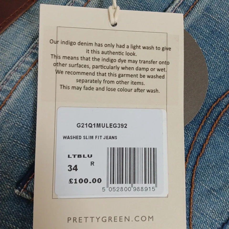 PRETTY GREEN WASHED SLIM FIT  JEANS SIZE 34R