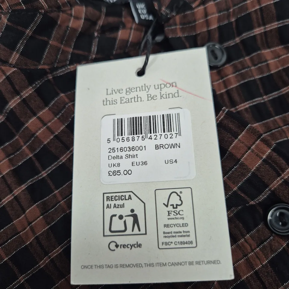 NOBODY'S CHILD BROWN CHECK SHIRT, UK8
