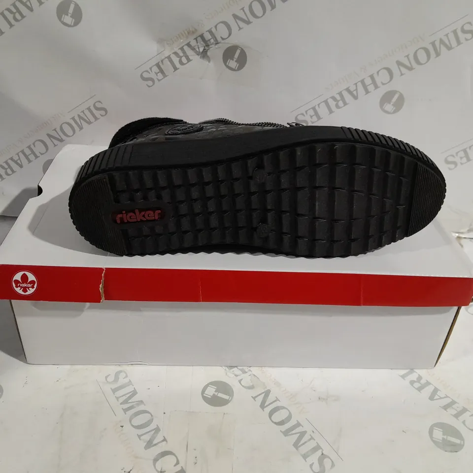 BOXED PAIR OF RIEKER HIGH TOP BOOTS IN BLACK - SIZE 5