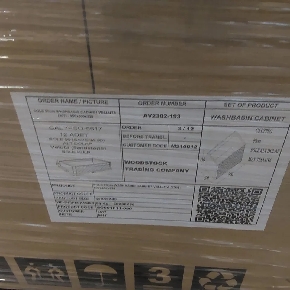 PALLET CONTAINING A LARGE QUANTITY OF BRAND NEW CALYPSO SAVENA SINGLE DRAWER VANITY BASES, CALYPSO WASHBASIN CABINET ECT