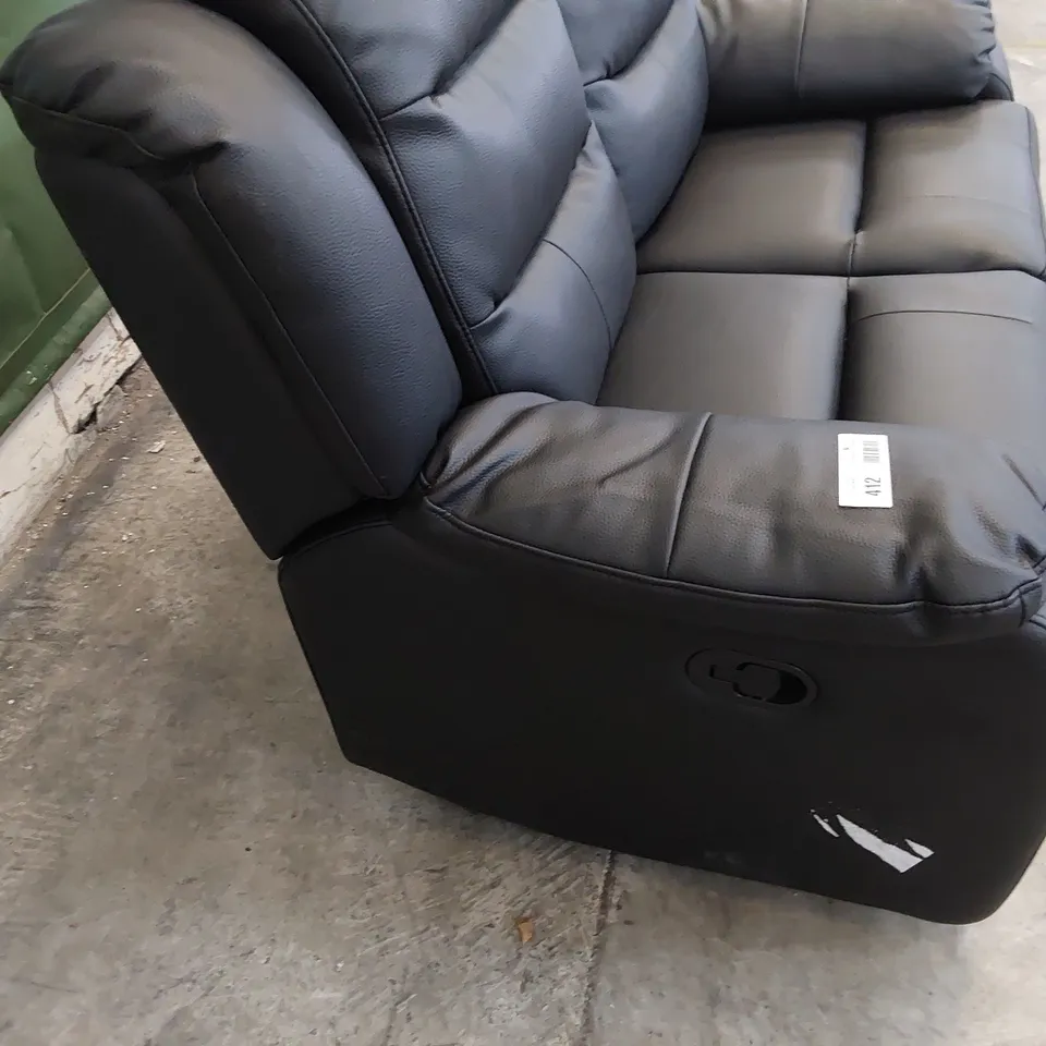 DESIGNER MANUAL RECLINING TWO SEATER SOFA BLACK FAUX LEATHER 