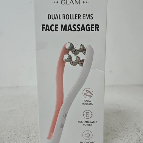 LIVMORE GLAM DUAL ROLLER EMS FACE MASSAGER β RECHARGEABLE, BOXED