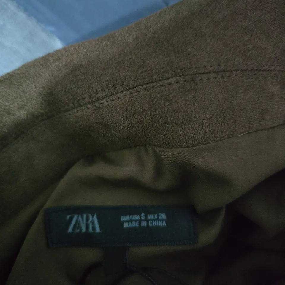 ZARA BROWN SUEDE-LOOK ZIP JACKET, WOMEN – UK SIZE S