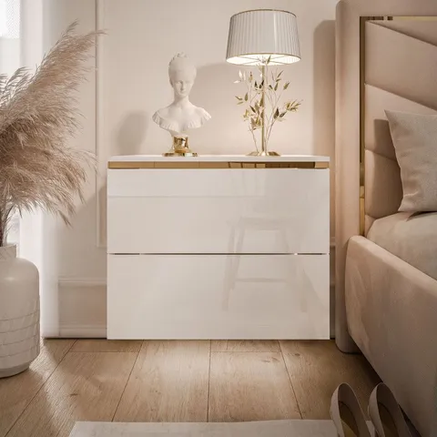 BOXED AURORA II WHITE GLOSS NIGHTSTAND WITH LED LIGHTING