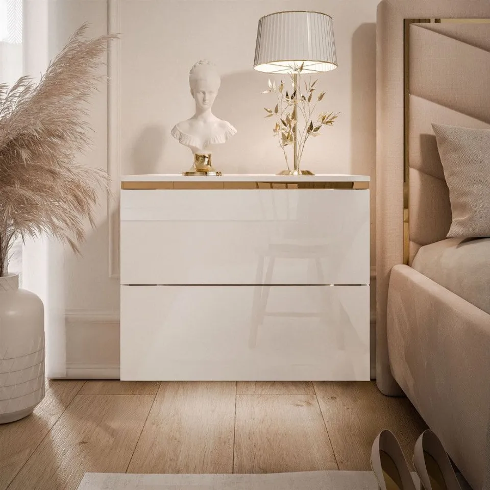BOXED AURORA II WHITE GLOSS NIGHTSTAND WITH LED LIGHTING