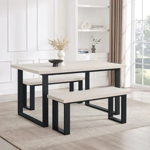 BOXED DUSKNHARPER 4-6 SEATER DINING TABLE - WOOD/BLACK (1 BOX)