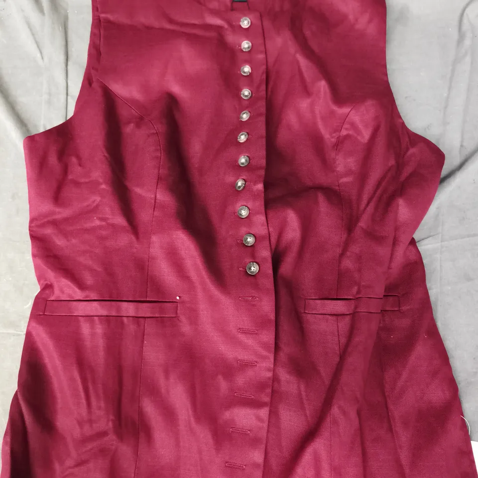 NOBODY'S CHILD IMOGEN WAISTCOAT IN DEEP MAROON SIZE UK 16