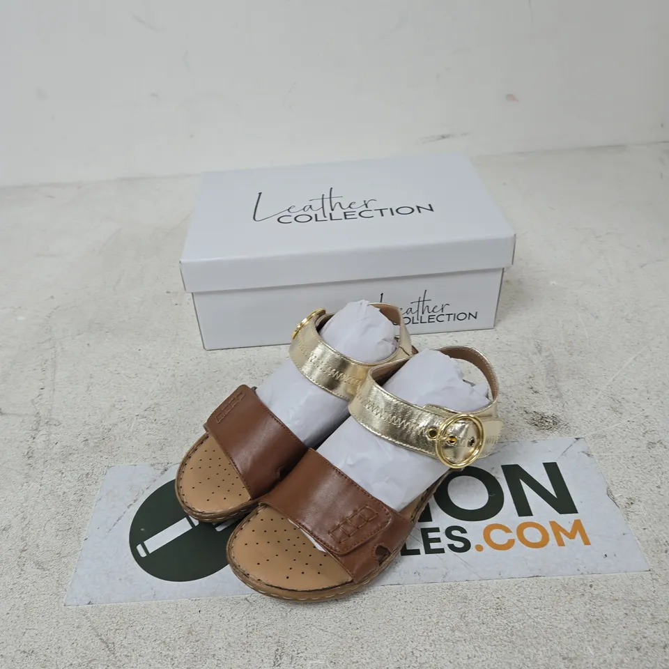 LEATHER COLLECTION TAN SANDALS WITH GOLD STRAPS – UK 4