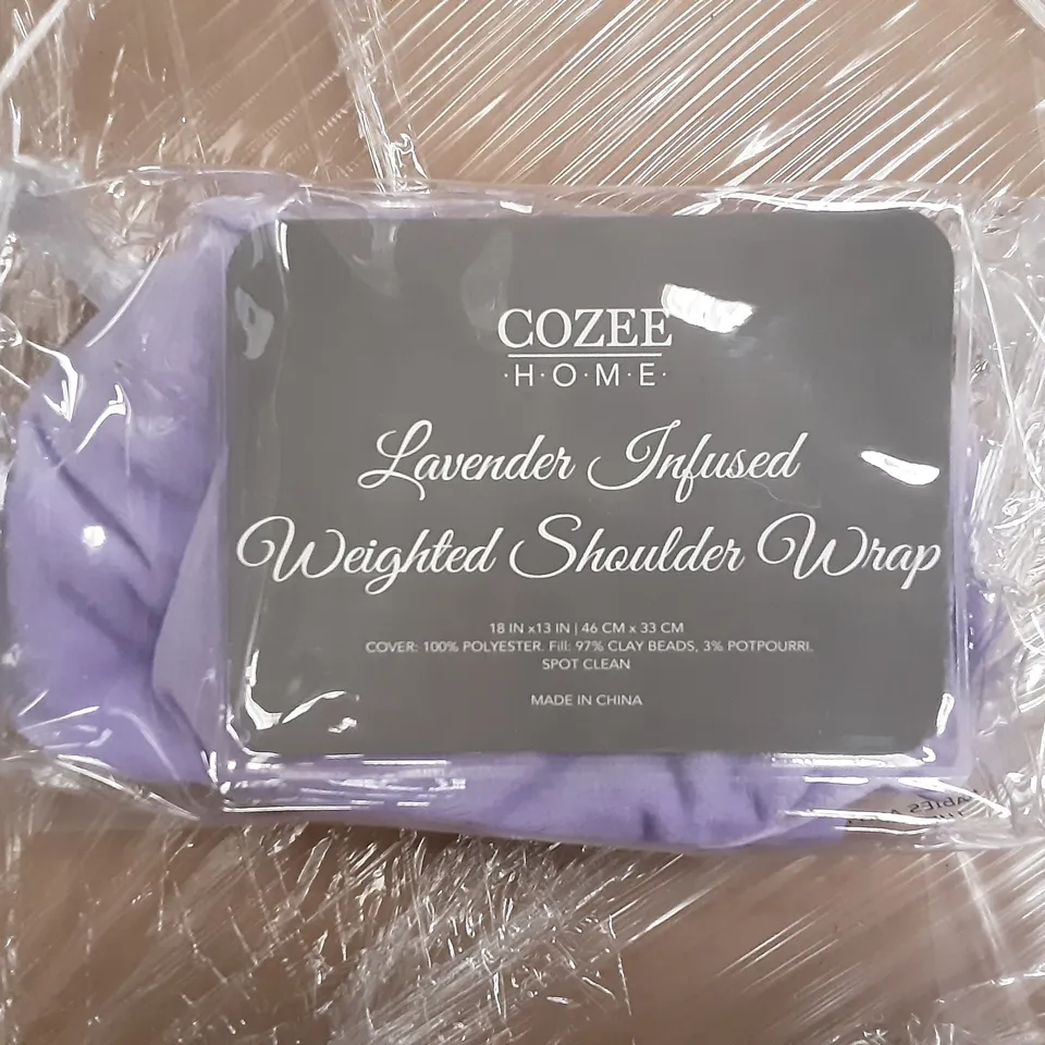 PALLET OF 21 BOXES OF COZEE HOME LAVENDER INFUSED WEIGHTED SHOULDER WRAP & 10 BOXES OF 24 SMUG. PILATES & YOGA RESISTANCE BANDS SETS