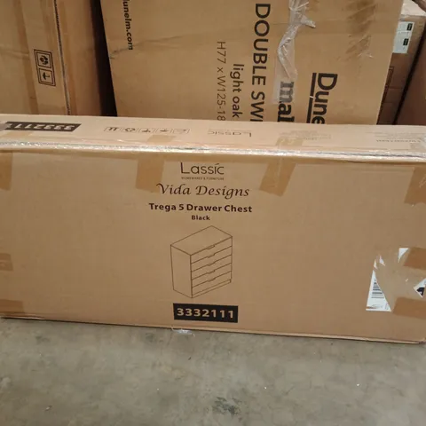 BOXED VIDA DESIGNS TREGA 5 DRAWER CHEST OF DRAWERS IN BLACK (1 BOX)