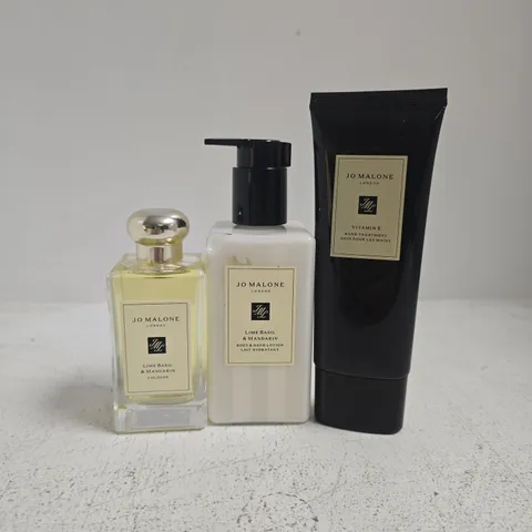 JOE MALONE TRIO TO INCLUDE LIME BASIL & MADARIN COLOGNE, BODY & HAND LOTION, VITAMIN E HAND TREATMENT