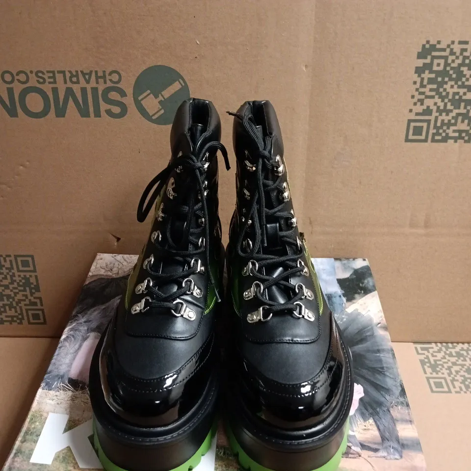 BOXED PAIR OF KOI CHA CHA CHA HOLOGRAM BOOTS - SIZE 5