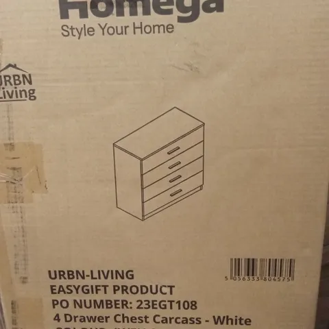 BOXED URBN LIVING 4 DRAWER CHEST CARCASS - WHITE (1 BOX)