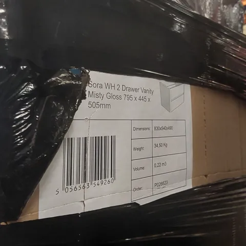 PALLET CONTAINING A LARGE QUANTITY OF BATHROOM FURNITURE PARTS INCLUDING: CALYPSO VANITY CARCASSES ECT