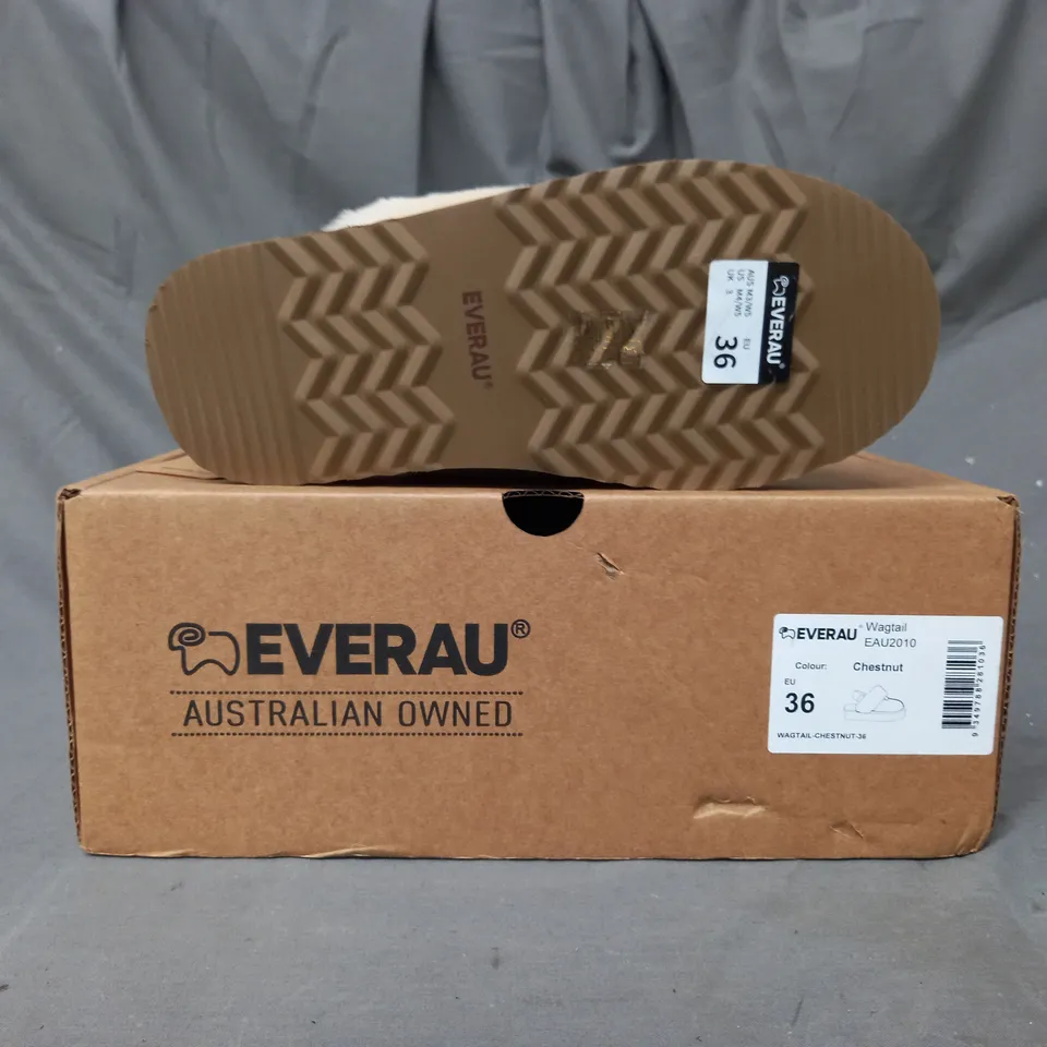 BOXED PAIR OF EVERAU WAGTAIL SHOES IN CHESTNUT EU SIZE 36