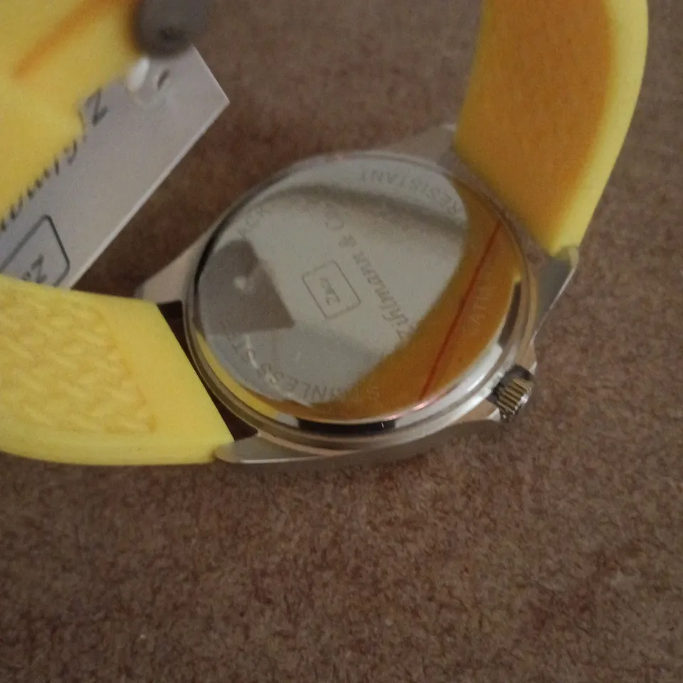 ZIHLMANN & CO STAINLESS STEEL WATCH WITH YELLOW FACE & YELLOW RUBBER STRAP 