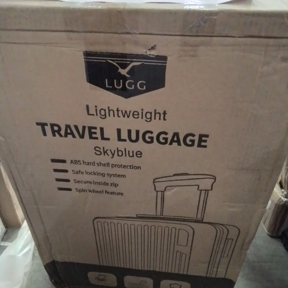 BOXED LIGHTWEIGHT TRAVEL LUGGAGE SUITCASE IN SKYBLUE