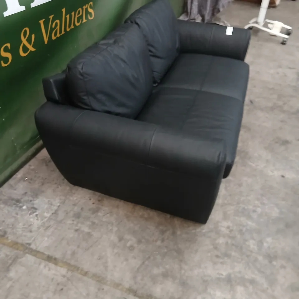 BLACK FAUX-LEATHER UPHOLSTERED SOFA