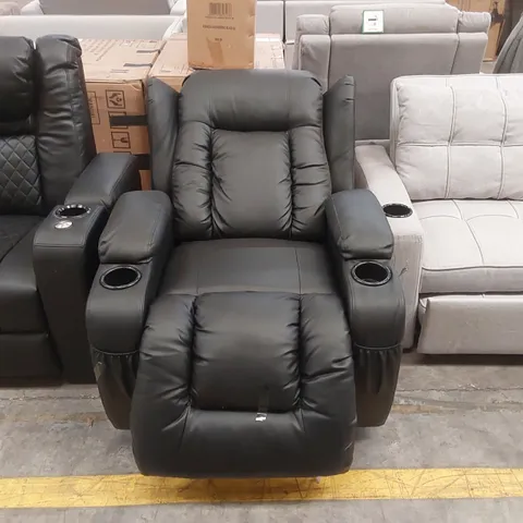 QUALITY DESIGNER FAUX LEATHER ELECTRIC RECLINING ARMCHAIR WITH CUPHOLDERS