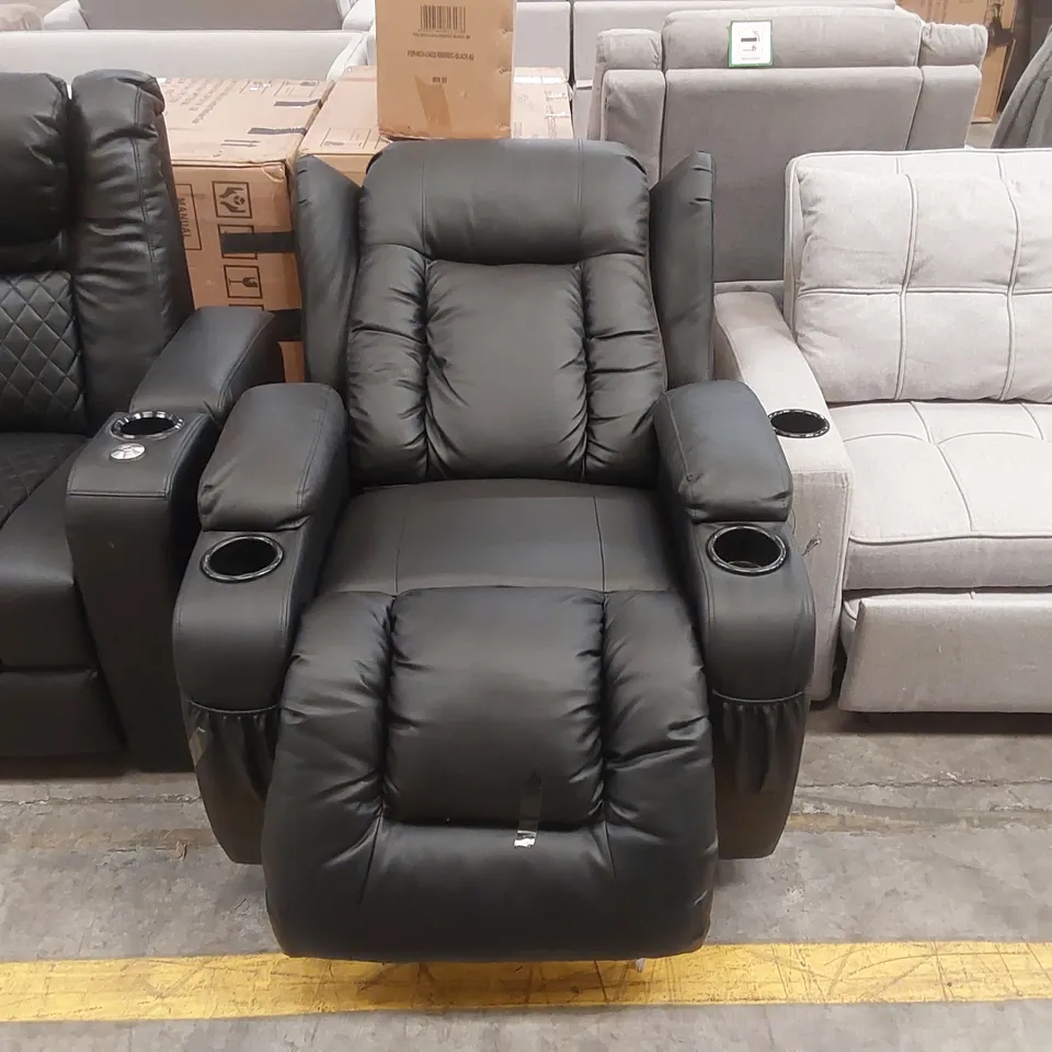 QUALITY DESIGNER FAUX LEATHER ELECTRIC RECLINING ARMCHAIR WITH CUPHOLDERS