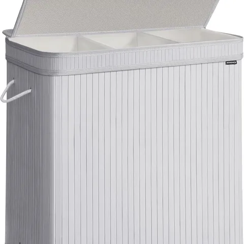 BOXED SONGMICS LAUNDRY HAMPER WITH LID, BAMBOO LAUNDRY BASKET - GREY 