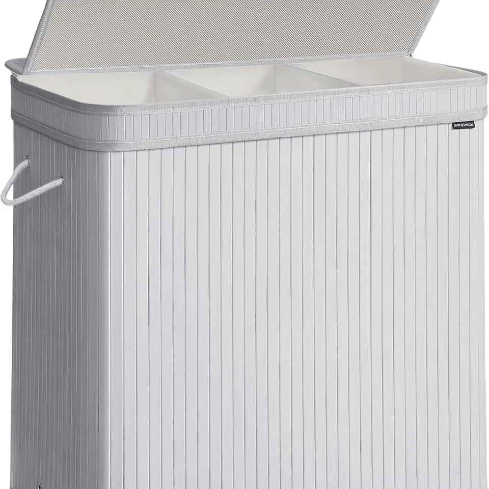 BOXED SONGMICS LAUNDRY HAMPER WITH LID, BAMBOO LAUNDRY BASKET - GREY 
