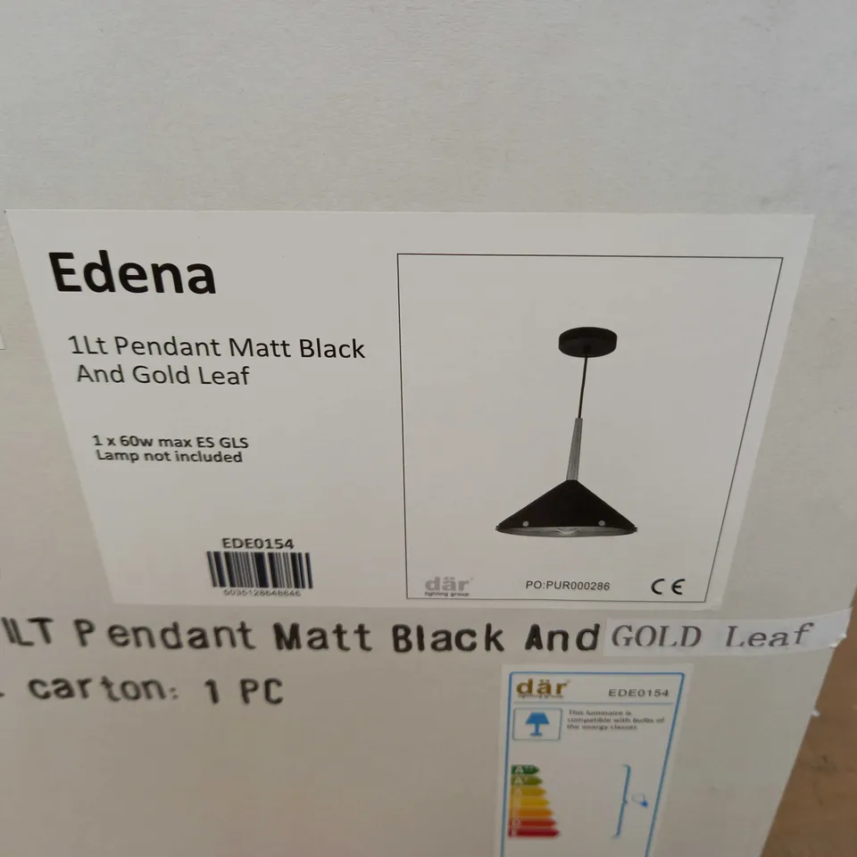 EDENA 1LT PENDANT MATT BLACK AND GOLD LEAF 
