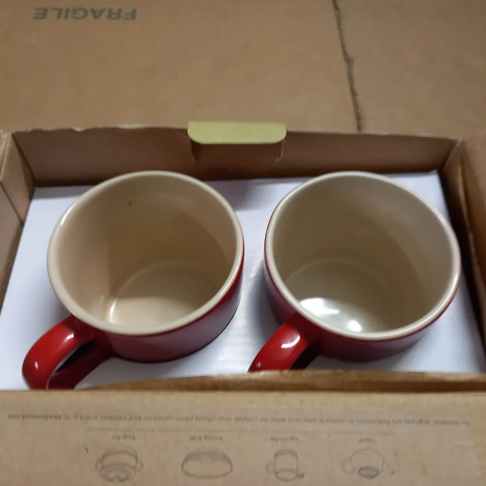 BOXED LE CREUSET STONEWARE CAPPUCCINO CUPS AND TRAYS