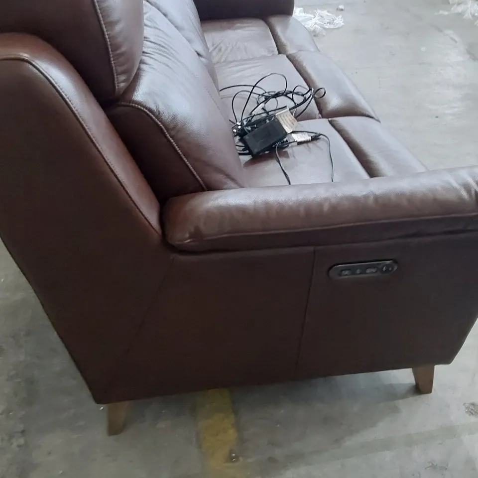 DESIGNER POWER RECLINING THREE SEATER SOFA CHESTNUT LEATHER 